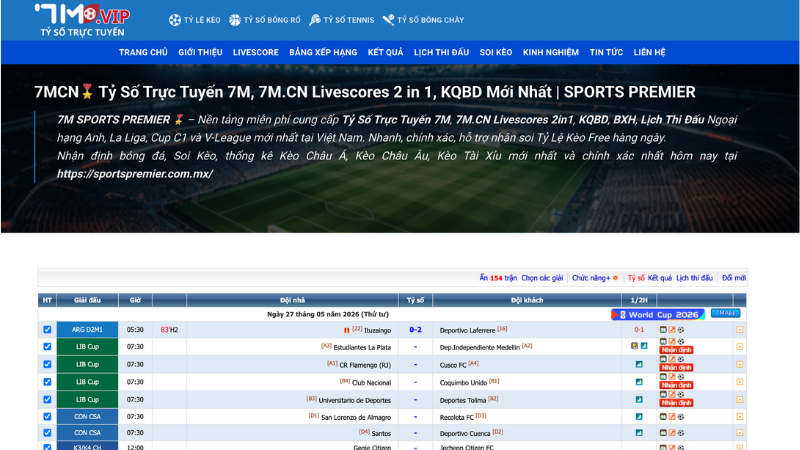 Tỷ Số 7M Livescore 2in1 Siêu Tốc Và Chuẩn Xác Tại DE88 1 Giao diện livescore 7M cập nhật tỷ số trực tuyến siêu tốc